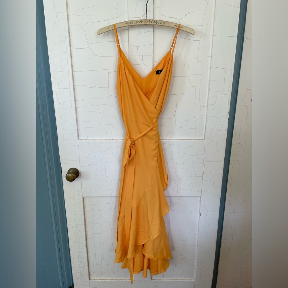 Lulu's Yellow One-Shoulder Wrap Maxi Dress